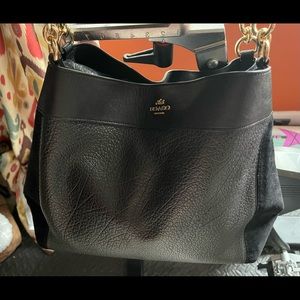 Coach Lexy Mixed Large Black Leather Suede Shoulder Bag